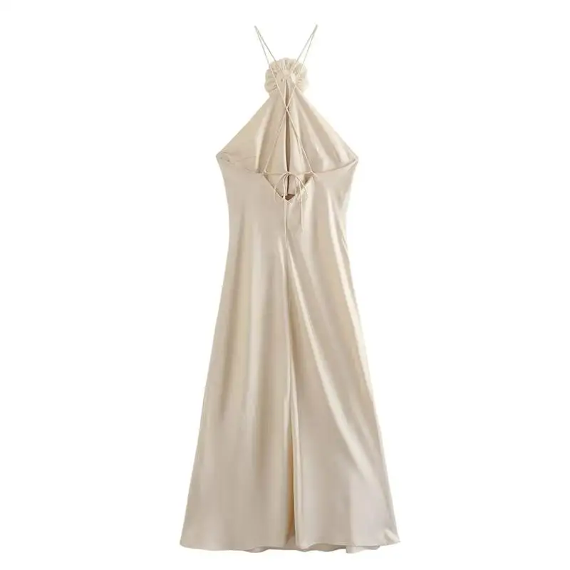 Рокля Лятно дамско 2023, Нова мода, най-тръба с подвешенным деколте, вратовръзка на цветя, в Елегантна рокля, Луксозно Улично Тънката Рокля с отворен гръб, Секси вечерни рокли . ' - ' . 1