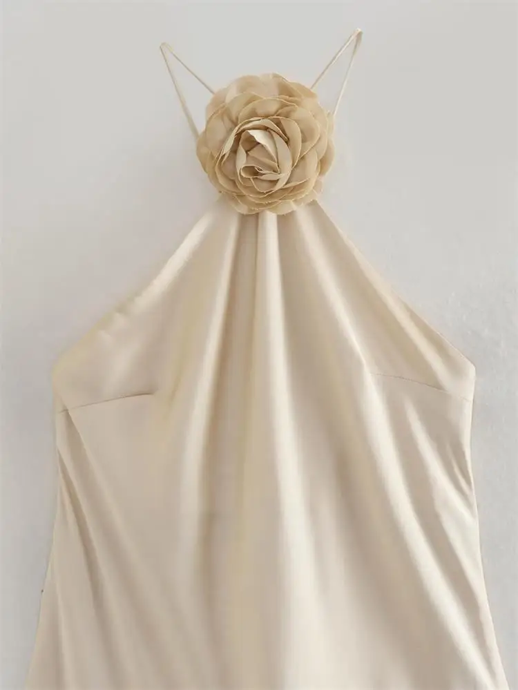 Рокля Лятно дамско 2023, Нова мода, най-тръба с подвешенным деколте, вратовръзка на цветя, в Елегантна рокля, Луксозно Улично Тънката Рокля с отворен гръб, Секси вечерни рокли . ' - ' . 2