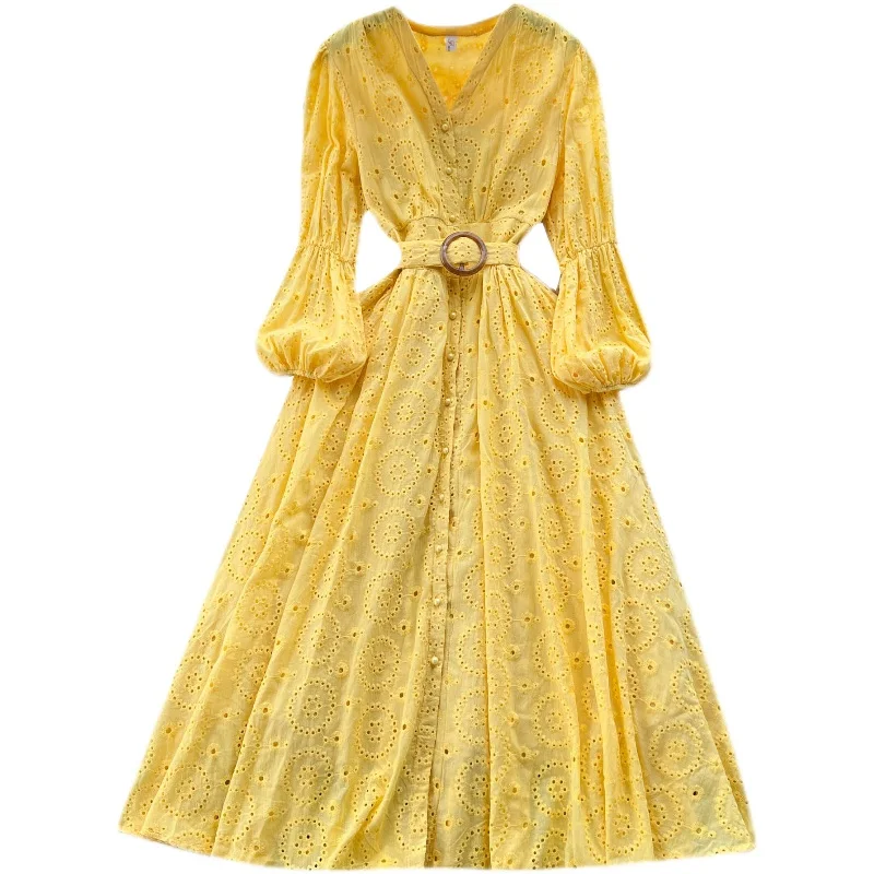 Френското Красива Лятна рокля за Жените, на Открито, с един Колан, с ръкав-фенерче, Женствена Рокля с V-образно деколте, Трапециевидное Женски Vestidos, Директна доставка . ' - ' . 4