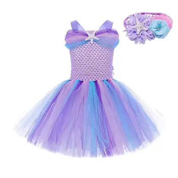 Детски костюм на Русалка, преносим костюм на Русалка, рокля пакетче принцеса с превръзка на главата, рокля на принцеса за Хелоуин