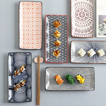 Правоъгълна табела за суши, 10 инча, Керамика, Лесно се поставя, Може да се използва във фурна, барбекю, Риба, Стейке, Тортата, CZY-B1031
